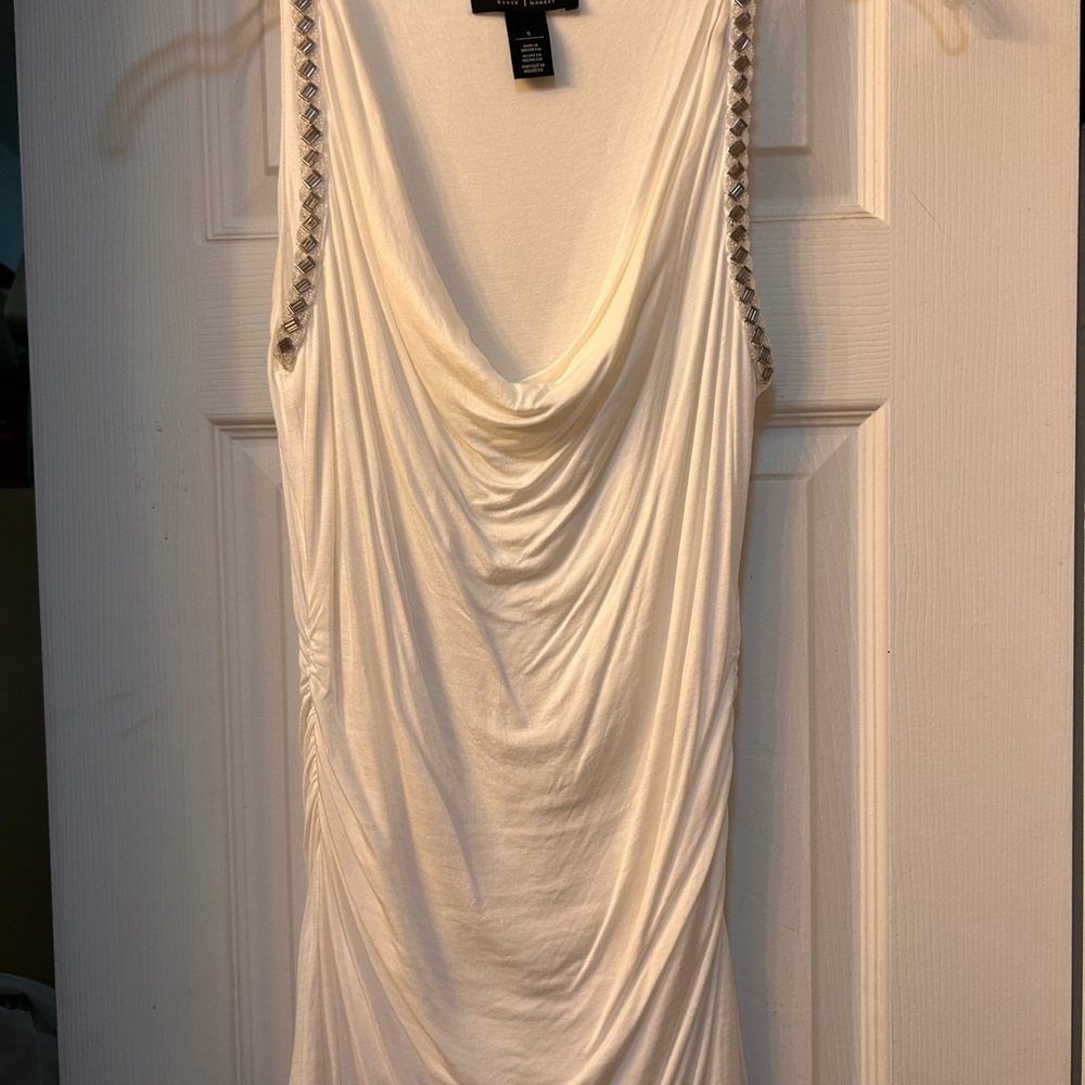 White House Black Market embellished Cream Sleeveless Blouse small